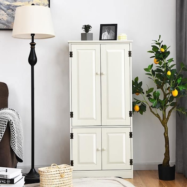 COSTWAY Vintage MDF opbevaringsskab med 2 5-positions justerbare hylder og 2 døre, anti-dumping enhed, hvid Vit