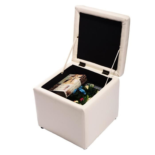 COSTWAY Puff Bröstpall Förvaring Sits Fotstöd -64 L- 40 x 40 x 40CM i Svart PU Spara utrymme Max. 150 kg Beige