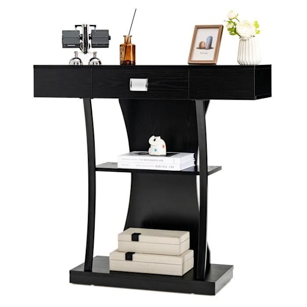 COSTWAY Konsolbord, Entrémøbel - 3 Hylder, 1 Skuffe - L91 x P30 x H88 - Sort Skandinavisk Stil
