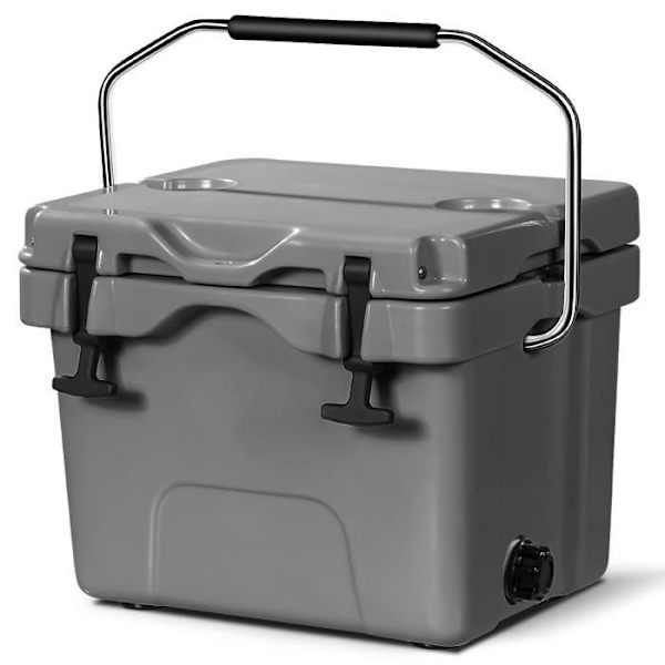 COSTWAY Kannettava Camping Cooleri 15L Kylmä -30?-75? 3-5 päivän säilytys kahvalla, tyhjennystulpalla, 2 harmaata mukinpidikettä Grå