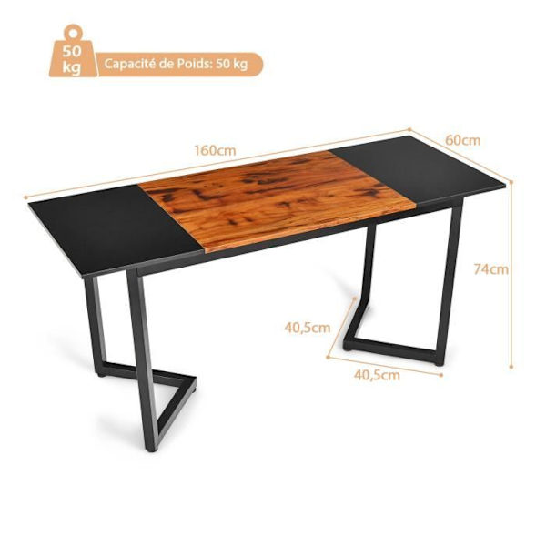 COSTWAY suuri tietokonepöytä 160 x 60 cm, metallirunko ja koukku, maalaismainen musta ja ruskea liitospöytä, moderni Rustik svart och brun