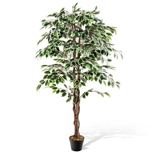 Keinotekoinen Ficus-kasvi COSTWAY - 160 cm - Sementillä täytetty ruukku - 1008 Lehdet Realistinen runko, kuivattu sammal Grön