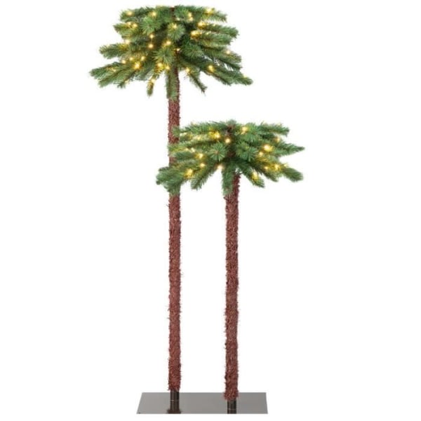 COSTWAY 2-pack konstgjord palmträd Light Up Julgran med 100 varma vita LED-lampor PVC-dekoration 107cm och 152cm