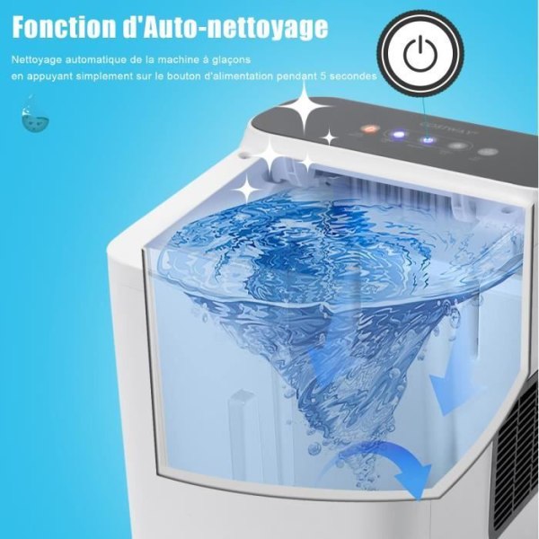 COSTWAY Ice Maker 9 iskuber 15 kg/dag 6 minuters cykel Automatisk rengöring Touch Control Glaslock 1,5 L Vit