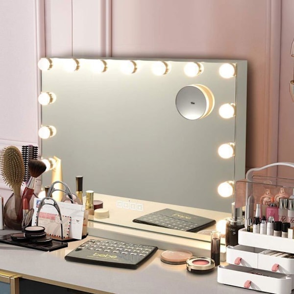 COSTWAY Hollywood Makeup Mirror - 15 lampor, 10x förstoringsglas, pekskärm, 3 dimningslägen, Smart Bluetooth, USB - 58x48CM