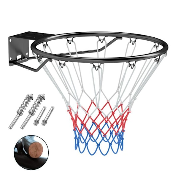 Vægmonteret Basketball Hoop 45 cm COSTWAY - Net til Alle Sæsoner - Dobbelt Fjeder 12 Løkker til Indendørs/Udendørs - Sort Svart