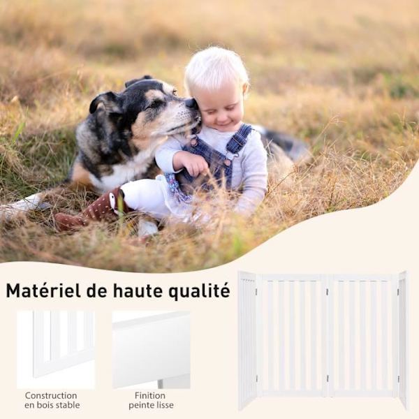 COSTWAY modulopbygget foldbar kæledyrslåge 4 paneler med 2 støttefødder 200x89CM Hundesikkerhedslåge Hvid