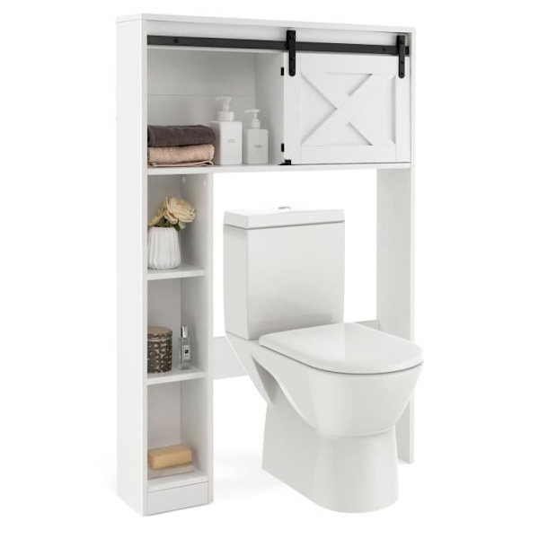 COSTWAY WC-hylly, kylpyhuonekalusteet, 3 hyllyä ja 2 kaappia, siirrettävä kaapin ovi, 84 x 17 x 128 cm, valkoinen Vit