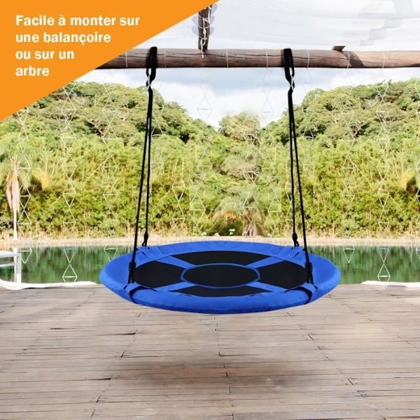 COSTWAY Rund Fågelbo Gunga 100 CM Barn för utomhusträd Justerbara hängrep 100-180 cm-150 KG-Blå