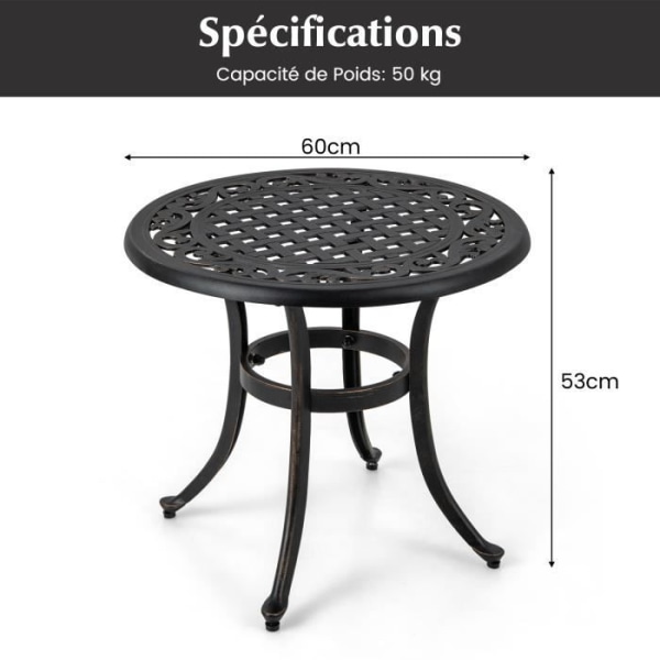 COSTWAY Havebord i Aluminium - Justerbare Fodstøtter, Maksimal Belastning 50KG - Rund Udendørs Bord - Terrasse Pool