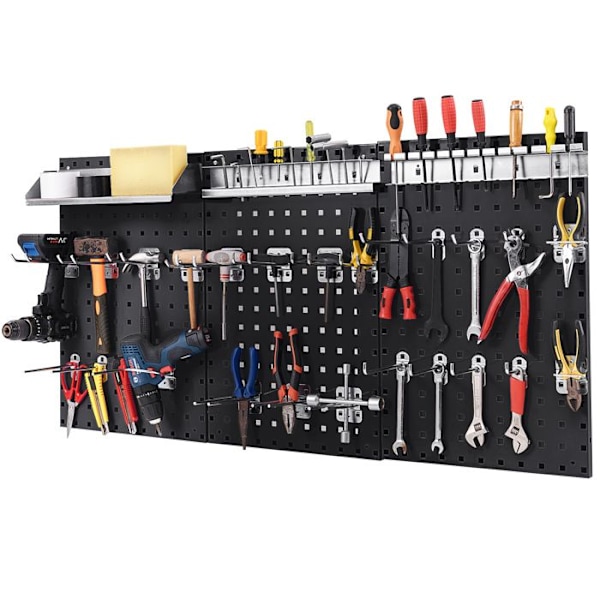 3 Vægmonterede Perforerede Paneler 120 x 60 x 2 cm COSTWAY-Værktøjsopbevaring i Metal-28 Hængeaccessories-Kroge, Hylder-Sort