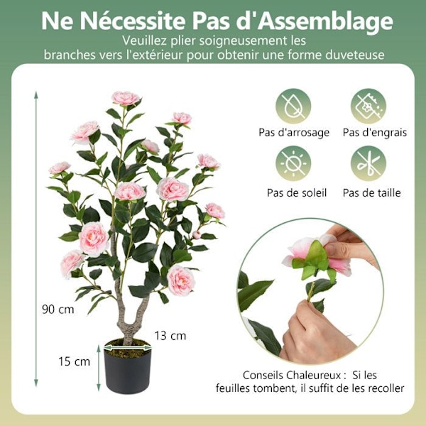 Konstgjord Kamelia Träd 90 cm - COSTWAY - Blommande Konstväxt i En Kruka, Rosa för Vardagsrum, Kontor