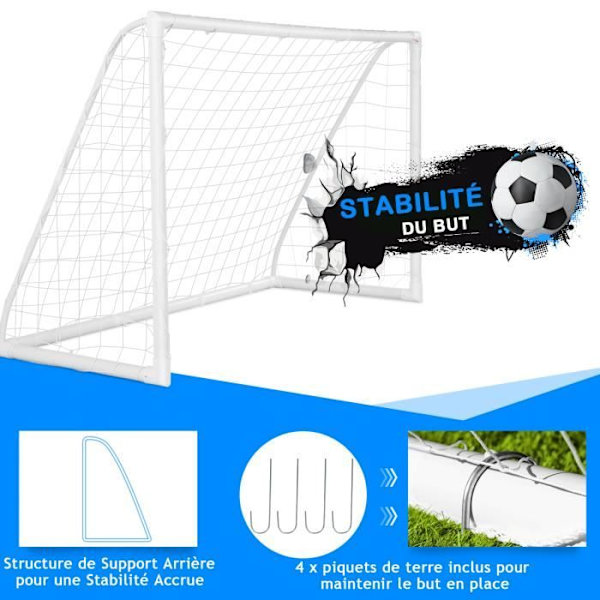 COSTWAY lasten jalkapallomaali ulkona 183 x 80 x 118,5 cm PVC-rakenne puutarhaan/harjoitteluun, 18 pidikettä ja 6 maapalloa