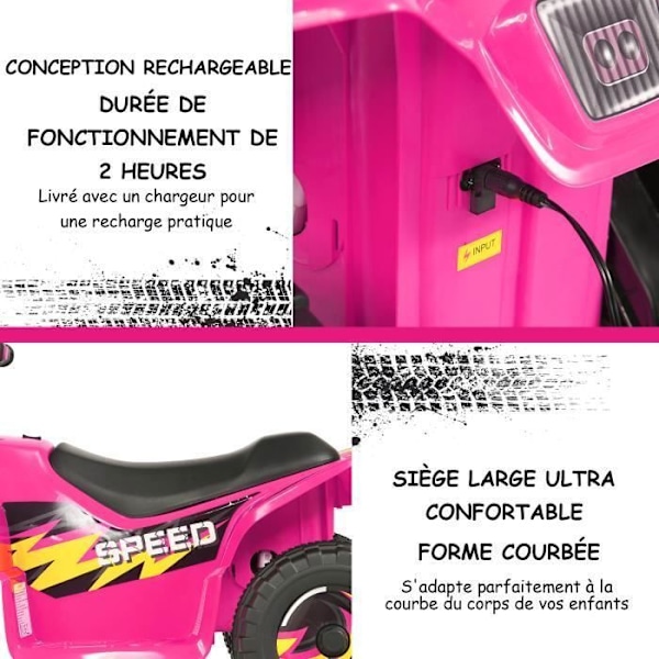 COSTWAY Elektrisk Quad för barn 6 V 4,5 Km/H max. Buggybil för barn 3 år+ Rosa Rosa