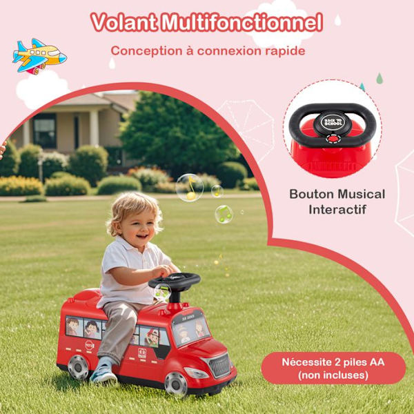 Työntöauto lapsille 19-36 kk COSTWAY Musical & Storage & Universal Wheels, kallistumaton Block 55x23x36cm punainen röd svart