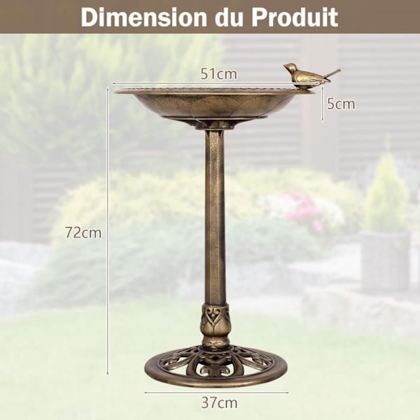Fuglefoderstand COSTWAY - Højde 72CM - Diameter 51cm - Antik Bronze Design brons