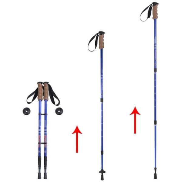 COSTWAY Vandrestav anti-shock spadserestav i aluminium med 3 justerbare længder 65-135 cm blå