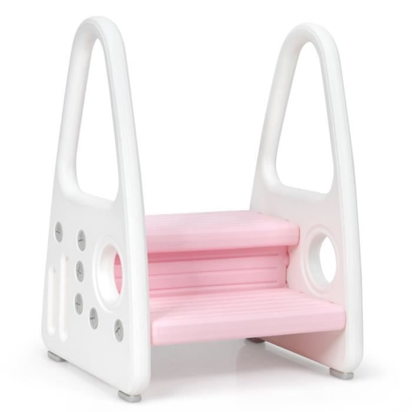 COSTWAY Steppall för barn 2 Anti-Slip-steg-för potträning-Säkerhet Armstöd-Triangulär struktur-Rosa rosa