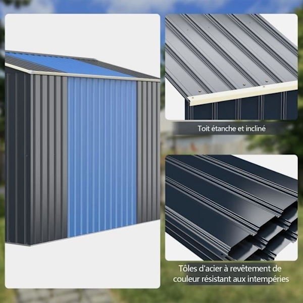 COSTWAY Metal Have i Haven 4,07 m² 213 x 191 x 195 cm med 2 låsbare skydedøre og 4 ventilationshuller grå til cykler