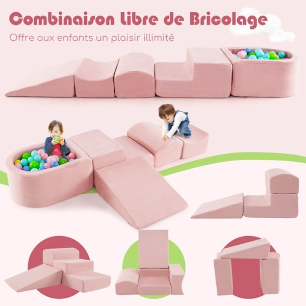 COSTWAY Foam Building Blocks - för barn i åldrarna 3+ - 5 stycken - Maskintvättbara överdrag med dragkedjor - Rosa