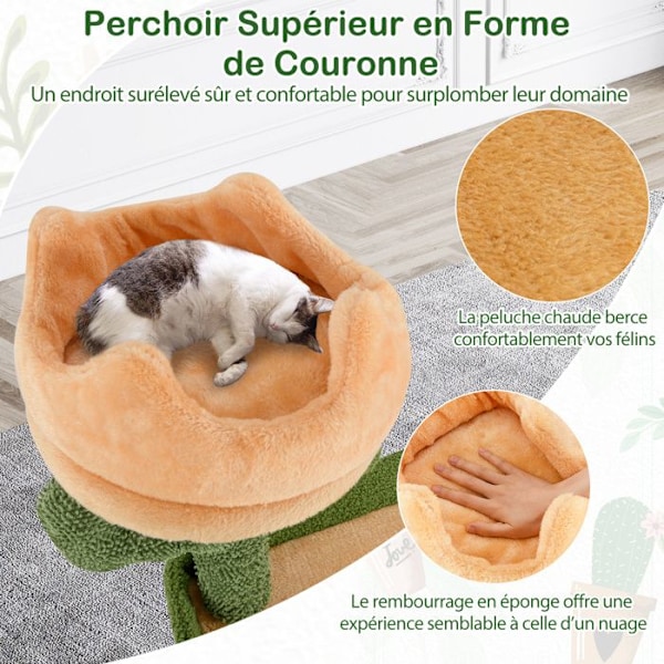 COSTWAY Multi-Level Cactus Cat Tree 160 CM, Sisal skrapstolpar, lägenhet, sittpinnar, hängande leksaker, plattformar Grönt och orange