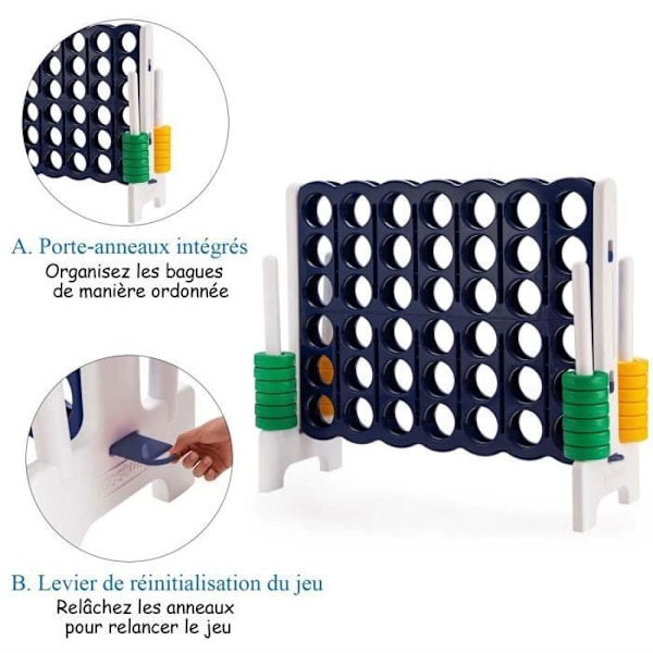 COSTWAY Power 4 Giant -peli, jossa 42 rengasta, 2 uudelleenkäynnistysvipua 120x42x104cm perheille verkkojuhlille sisä-/ulkokäyttöön Marinblå och vit