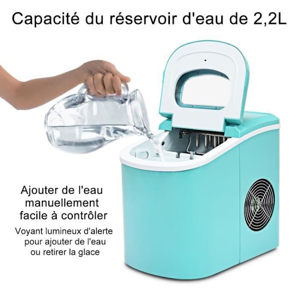 COSTWAY Ice Maker 12KG/24H 9 iskuber per 6-13 min 2,2L tank 0,7kg isbricka med isskopa för Home Green
