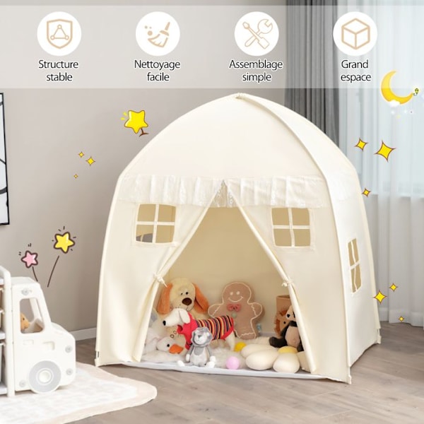 Lektält för barn 3 år + COSTWAY-3 personer-Dörr med dragkedja-ventilerande fönster-halkfri matta och bärväska-beige Beige