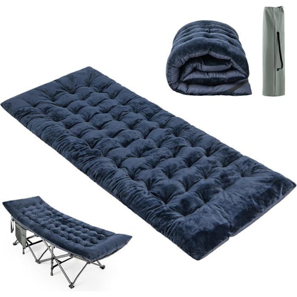 COSTWAY Velvet campingmadras, 190 x 70 x 7 cm, med 4 fastgørelsesstropper Sengefastgørelseslomme, rejsevandring, blå