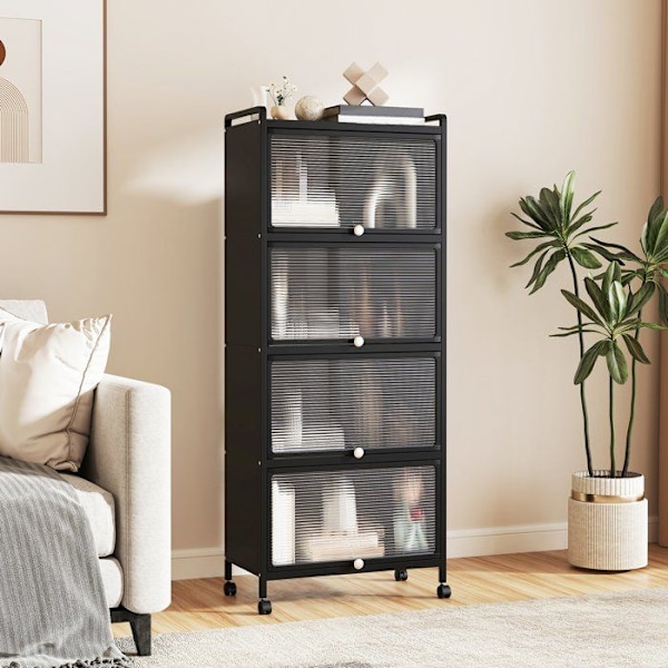 5 etagers køkkenhylde med 4 udtrækkelige pc-låger - COSTWAY - Sort - Metal - 60 x 32 x 154 cm Svart