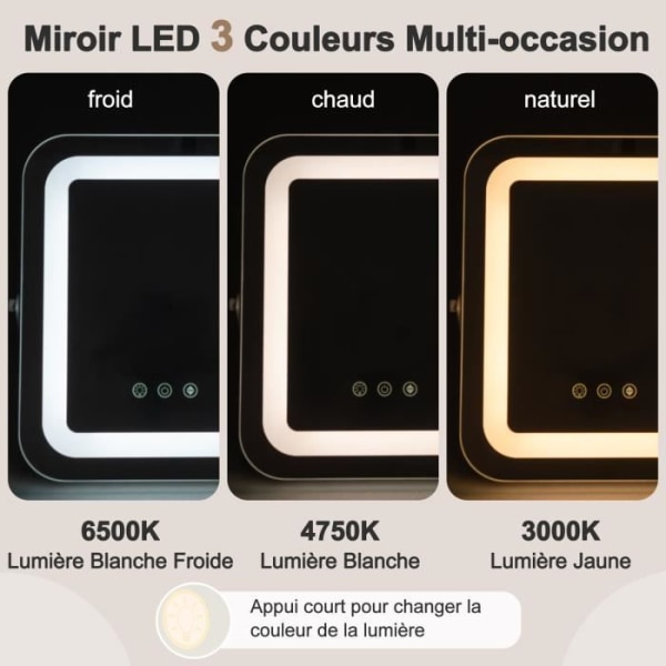 COSTWAY fyrkantig sminkspegel 25x30CM - Justerbart LED-ljus, pekskärm, 360° rotation, minnesfunktion, metallstativ