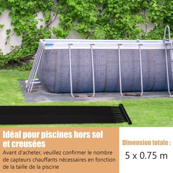 COSTWAY Solar Poolvärmare 2 Panel Solvärmare 500x75cm Collector Tillverkad av väderbeständigt PE-material
