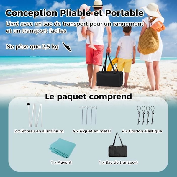 COSTWAY Strandtelt 4 Personer 2,3 x 2M-Anti UV UPF50+-Bærbar bæretaske-4 Sandsække-Ground Stakes-2 Stænger-Grøn