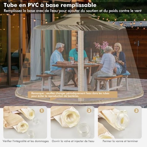 COSTWAY Cylindrisk Myggenet til Parasol/Telt 2,5-3M med 2 Døre Dobbelt Lynlås Justerbar Snoretræk Beige