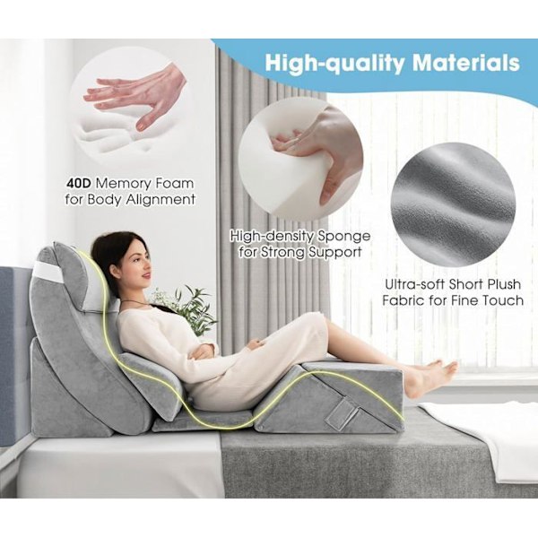 COSTWAY 7 Memory Foam Wedge -tyynyn setti - Irrotettava niskatuki - Lukutyynyt - Leikkauksen jälkeinen, raskaana oleva nainen