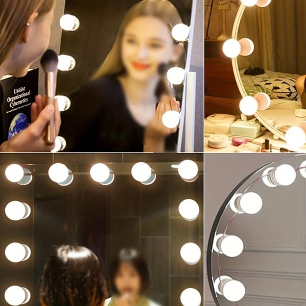Hollywood Style Led Sminkspegel Lights Kit, 3-färgad, dimbar skönhetslampa för Makeup Sminkbord & Badrumsspegel (ingen spegel ingår) (14 Bulbs)