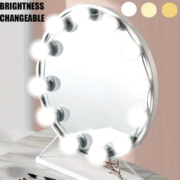 Hollywood Style Led Sminkspegel Lights Kit, 3-färgad, dimbar skönhetslampa för Makeup Sminkbord & Badrumsspegel (ingen spegel ingår) (10 Bulbs)