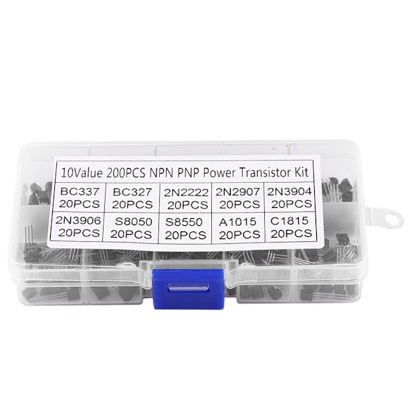 200 kpl 10 arvoa silikonitransistoreita valikoima BC337, BC327, 2N2222, 2N2907, 2N3904, 2N3906