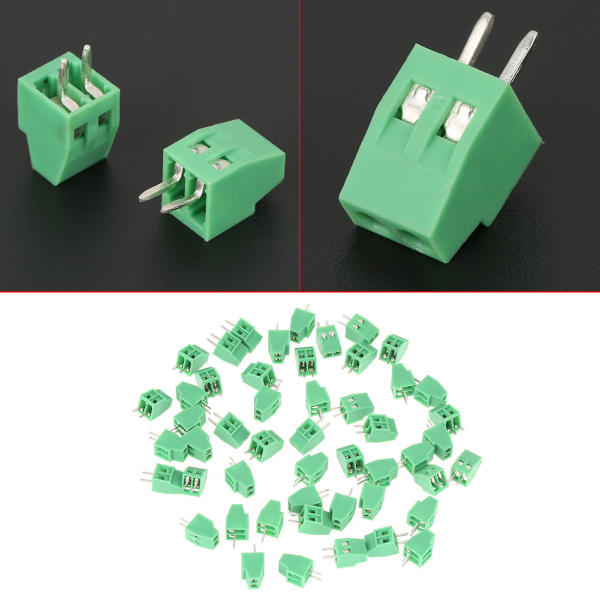 50 st/ set 2 stift 2,54 mm Pitch Green PCB Universal terminalblockskontakt