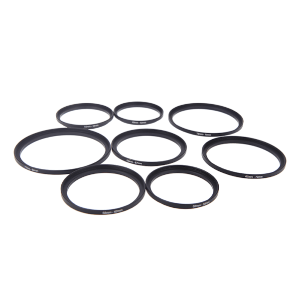 8 stk. Filter Step Up Ringe Adapter 49-52-55-58-62-67-72-77-82mm 49mm-82mm