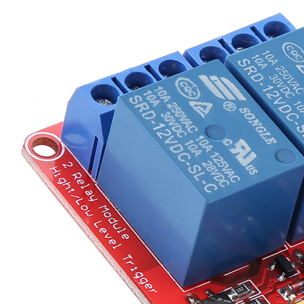 2-kanals relämodul med optokopplarisolering hög- och lågnivåutlösare (12V)