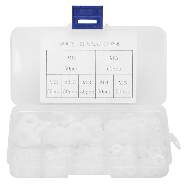 350 st Vita Nylon Plastbrickor Platt Packningsring Kit M2/M2.5/M3/M4/M5/M6/M8