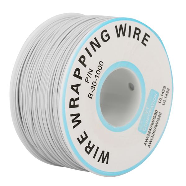 1 rulle ledningsvikling enkelt kobbertråd 30AWG kabel 0,25 mm kernediameter (hvid)