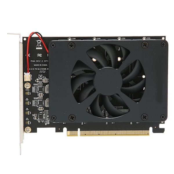 M.2 PCIE -sovitin PCIe 4.0 X16 - 4-porttiseen M.2 NVMe -liitäntään jäähdytyspuhaltimella, NVME Raid -kortti 4x32Gbps M.2 SSD -sovitin Windowsille