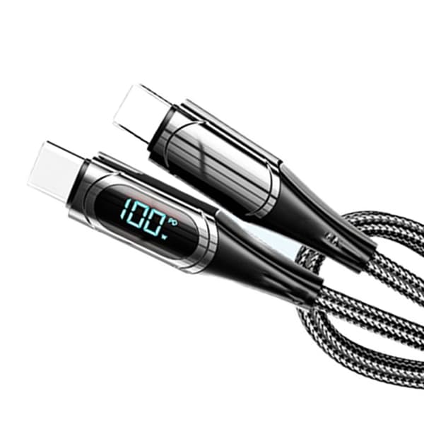 Hurtigopladningsdatakabel PD LED Digital Display USB-datalinje til bærbar tablettelefon 2 m sort