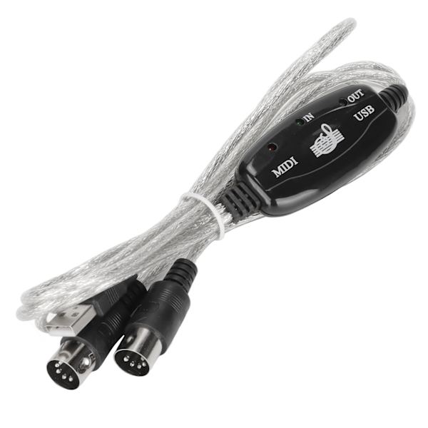 MIDI til USB Kabel Ca. 2,2 yd Langt 16 Kanaler USB PC Interface LED Strøm Input Output Indikator USB MIDI Kabel