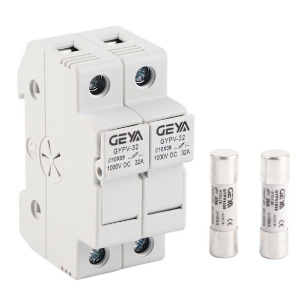 2P 32A PV Sikringsholder med 2 stk. 20A Fotovoltaiske Sikringer for Kraftproduksjonssystem 1000VDC