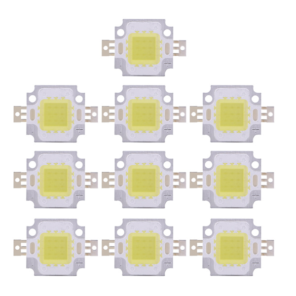 10 stk. 10W LED SMD Chip COB DC 9-10V til lampe projektør pærer højeffekt kold hvid