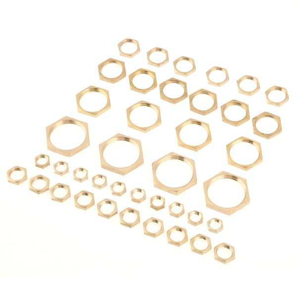 40 stk. G1/8 G1/4 G3/8 G1/2 G3/4 G1 Gjenge Rørfittings Messing Sekskant Låsemuttere Tynn Mutter