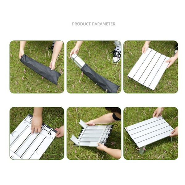 Litet hopfällbart bord för utomhusbruk, aluminiumlegering, bärbar campingbord, hopfällbart bord för strandpicknick, silver
